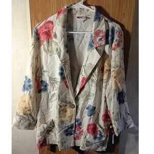 Vintage Haband Floral Rayon Linen Jacket USA Made Medium Heritage Blazer